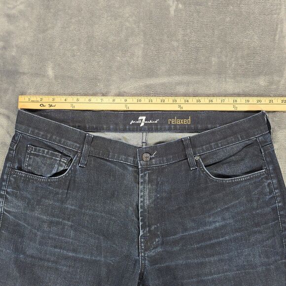 7 For All Mankind Jeans Mens 40x32 Blue Indigo Relaxed Straight USA Denim - Picture 8 of 10